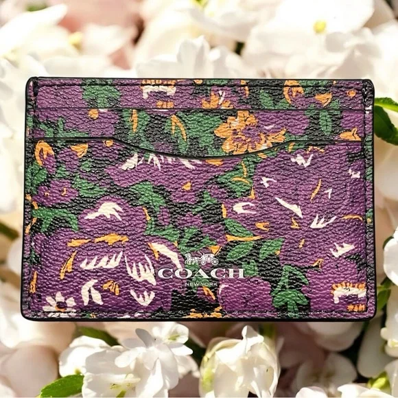 Coach Purple Floral Card Holder - Picture 1 of 3